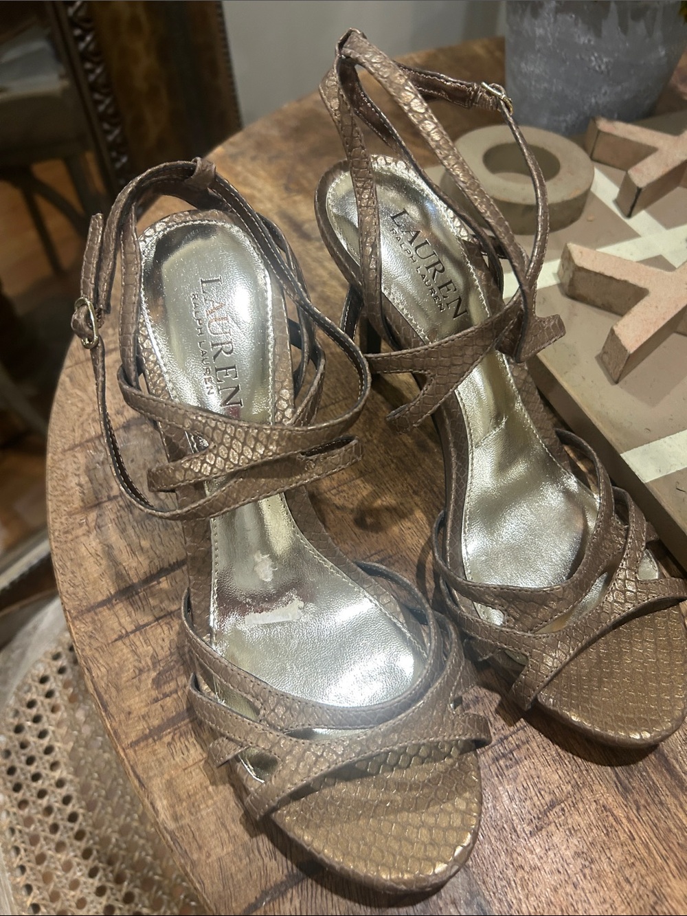Lauren Ralph Lauren metallic brown textured strappy heeled sandals